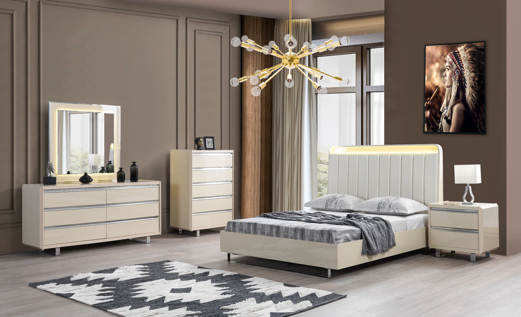 Viola Cream High Gloss Lacquer 4 pc Queen Bedroom Set – Nova Furniture