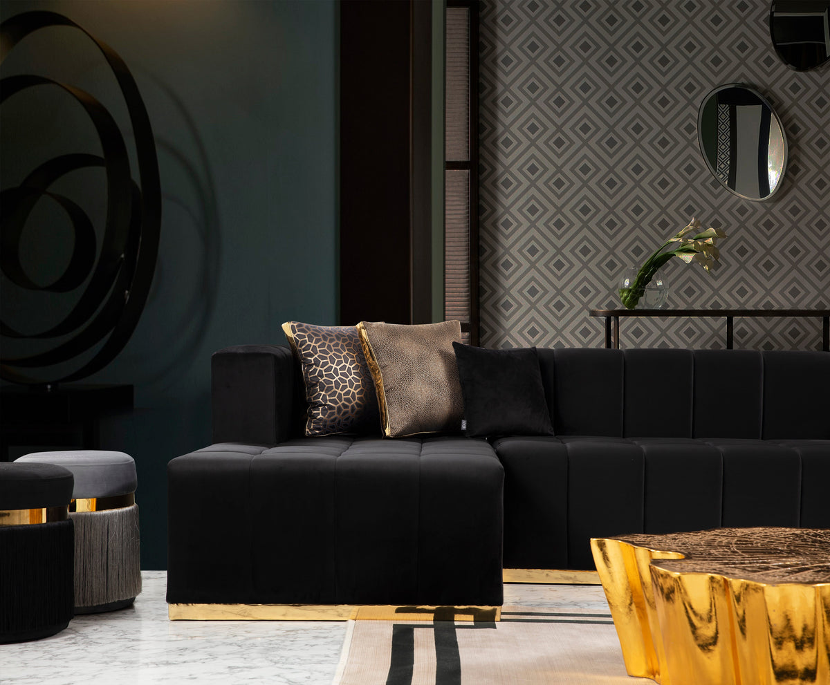 Elisha Black Velvet Double Chaise 130" Sectional