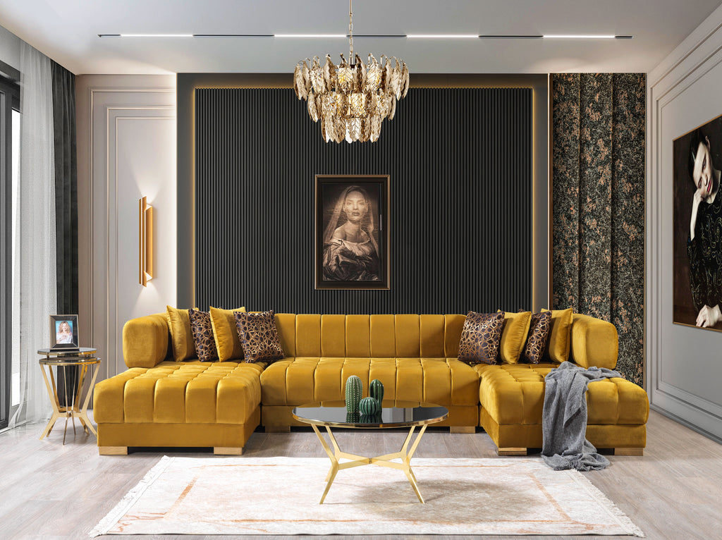 ネルデザインワークス Valo shade MID CENTURY Ariana Mustard Velvet Double Chaise 138