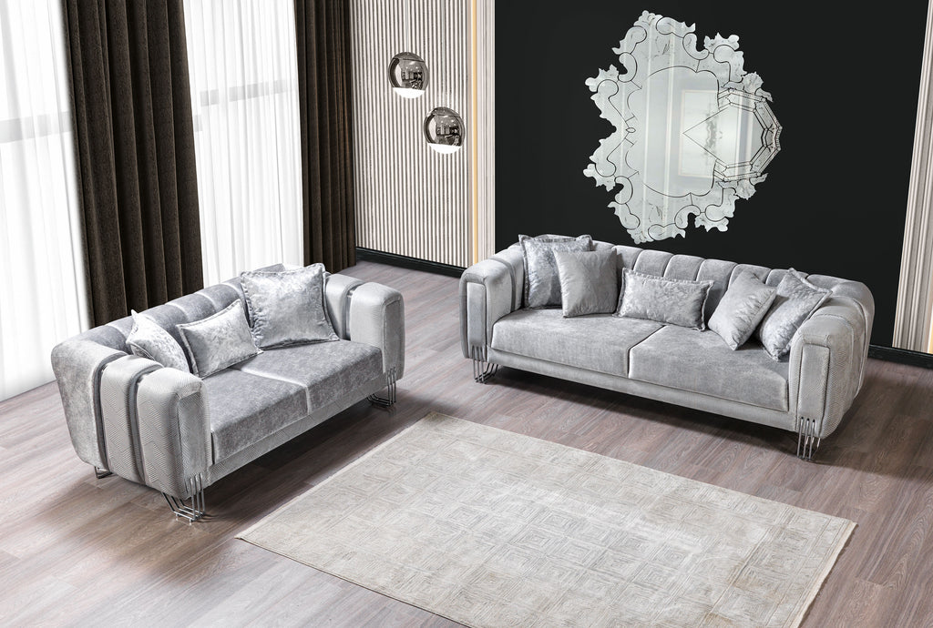 Santana Silver Velvet Sofa 89" & Loveseat 69" – Nova Furniture