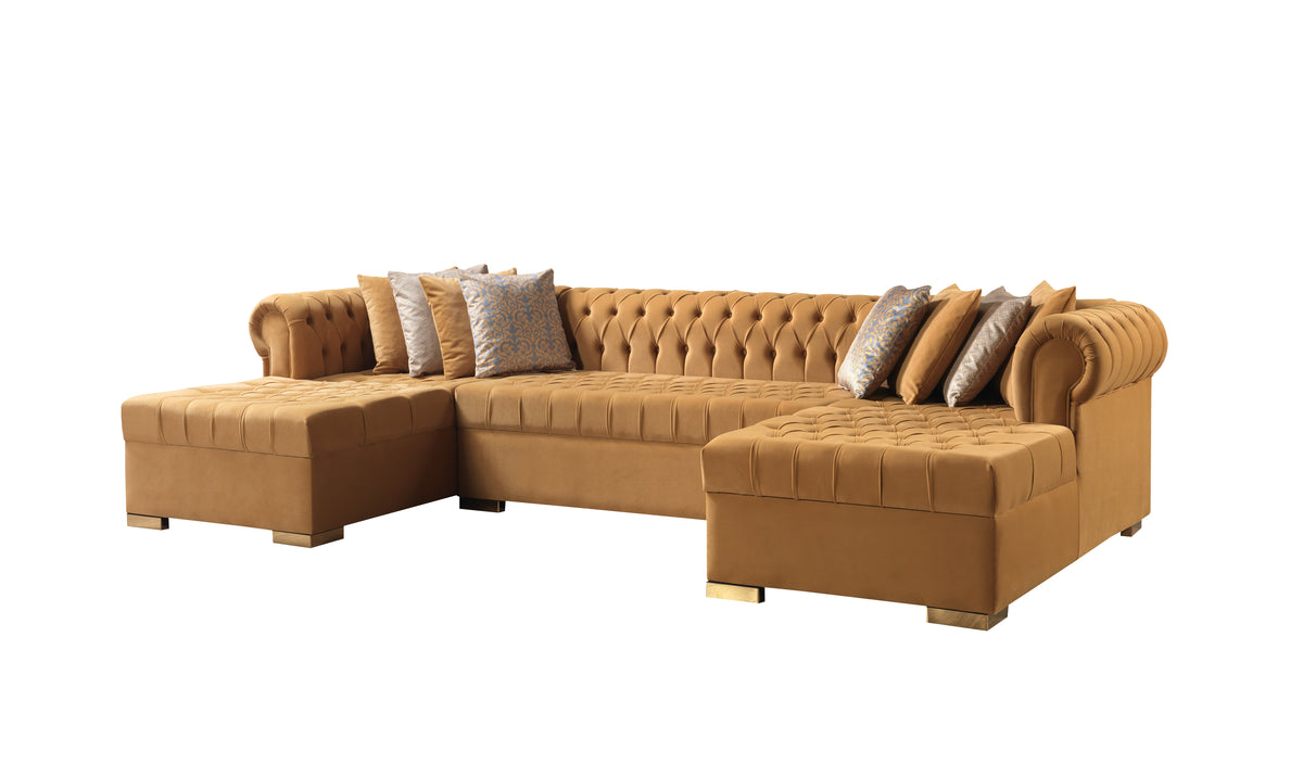 Lauren Mustard Velvet Double Chaise 136" Sectional