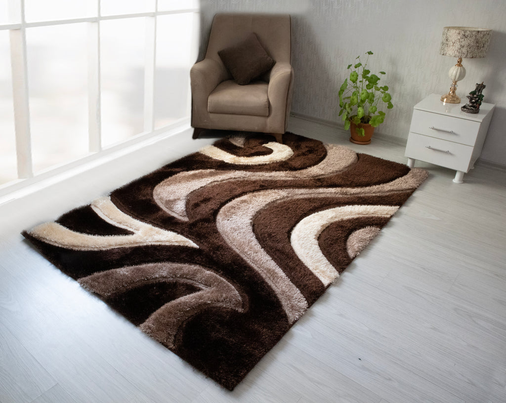 3D Shaggy BROWN Area Rug - 3D444 – Nova Furniture