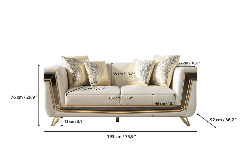 Anica Ivory Velvet Sofa 92" & Loveseat 76"