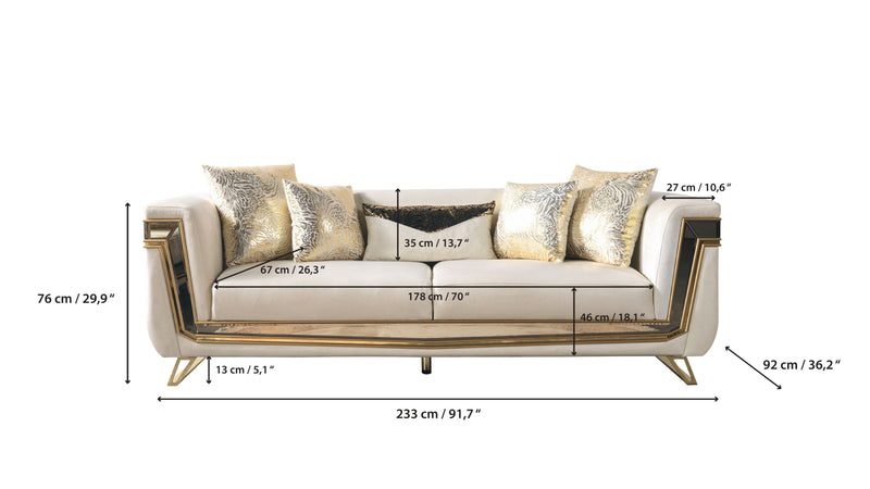Anica Ivory Velvet Sofa 92" & Loveseat 76"
