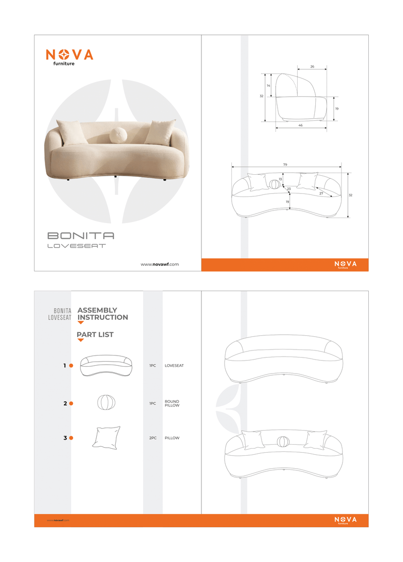 Bonita Ivory Boucle Loveseat