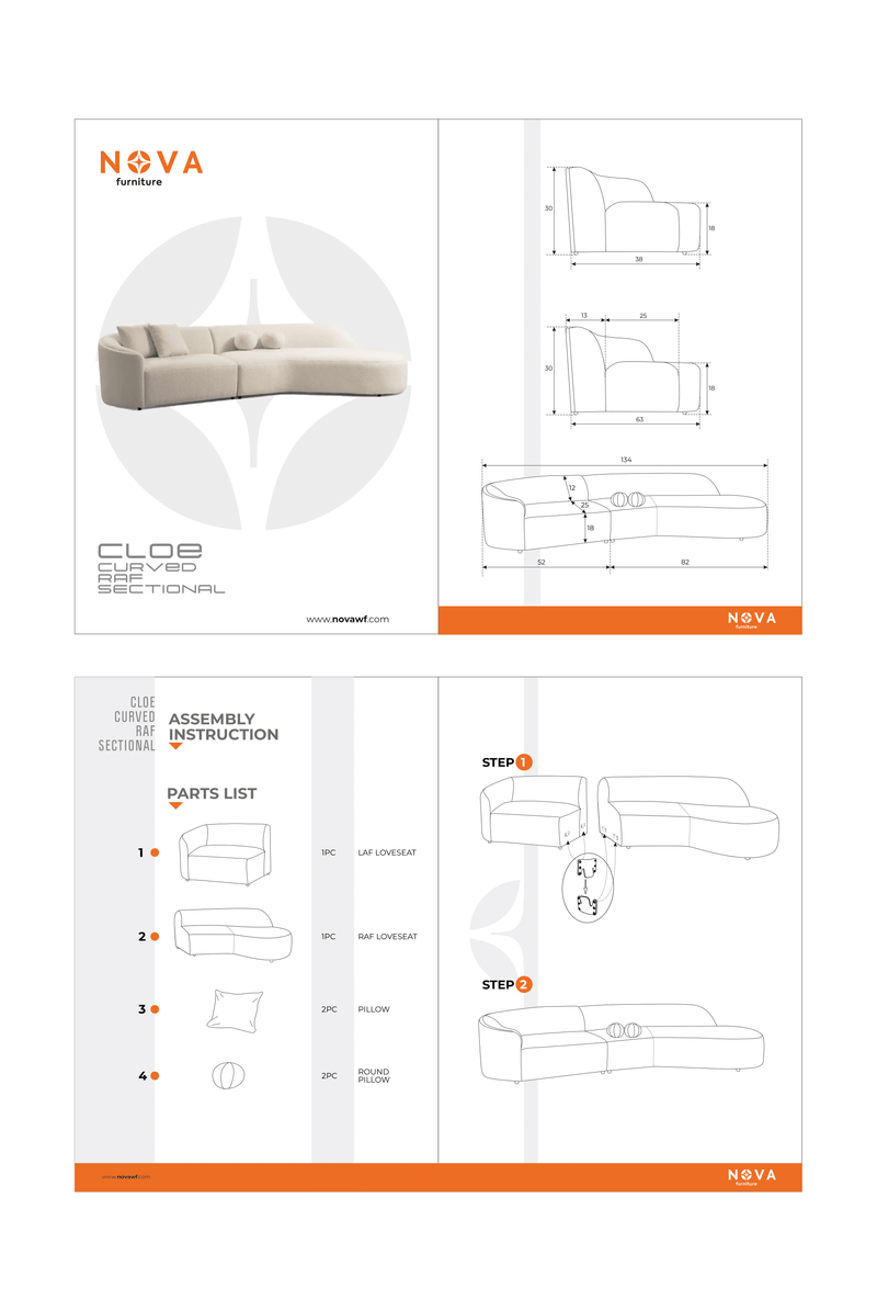 Cloe Ivory Boucle Curved RAF Sectional   [ETA: 6/25]