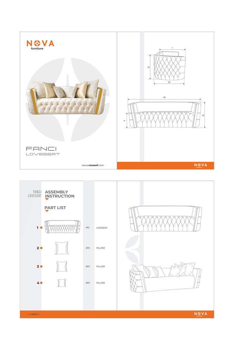 Fanci Ivory Velvet Sofa 94" & Loveseat 82"