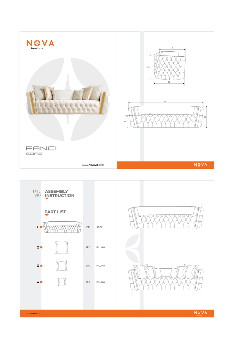 Fanci Ivory Velvet Sofa 94" & Loveseat 82"