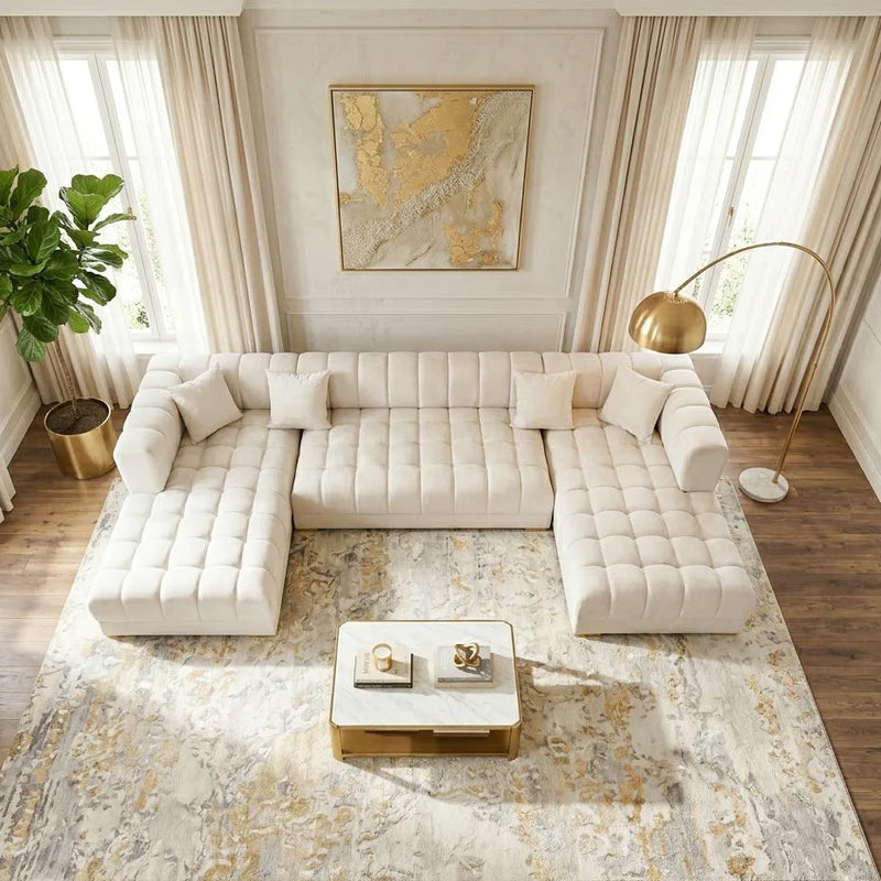 JAYLA IVORY VELVET DOUBLE CHAISE 141" SECTIONAL