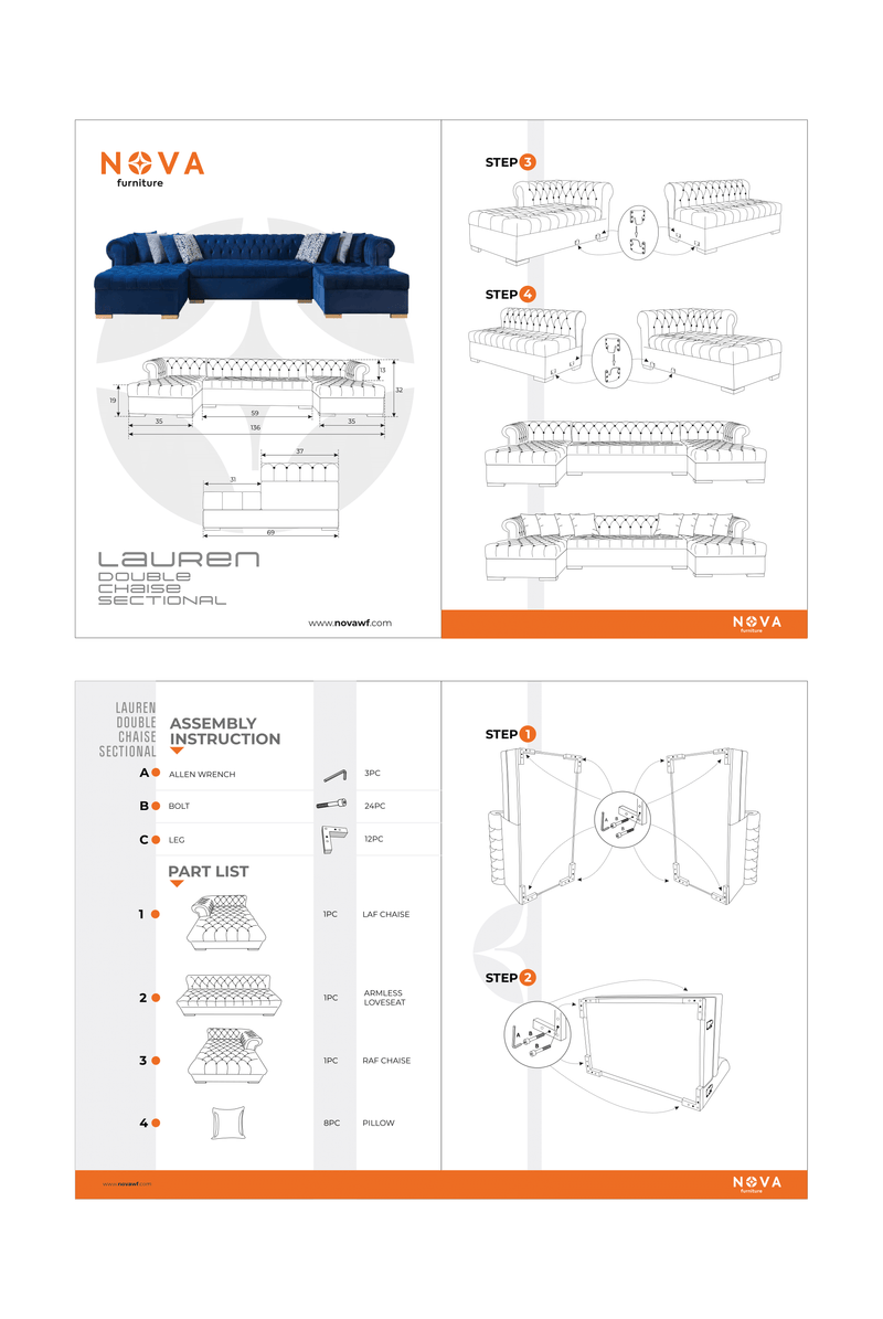 Lauren Gray Velvet Double Chaise Sectional