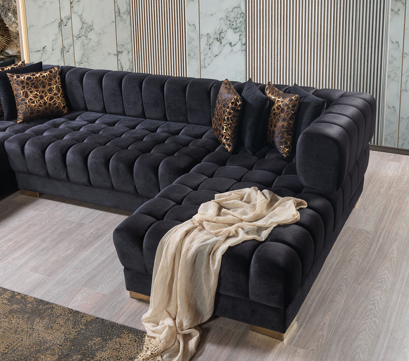 Ariana Black Velvet Double Chaise Sectional