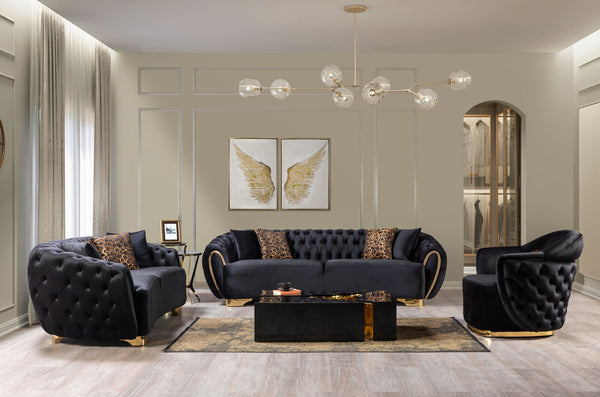 Victoria Black Velvet Sofa & Loveseat