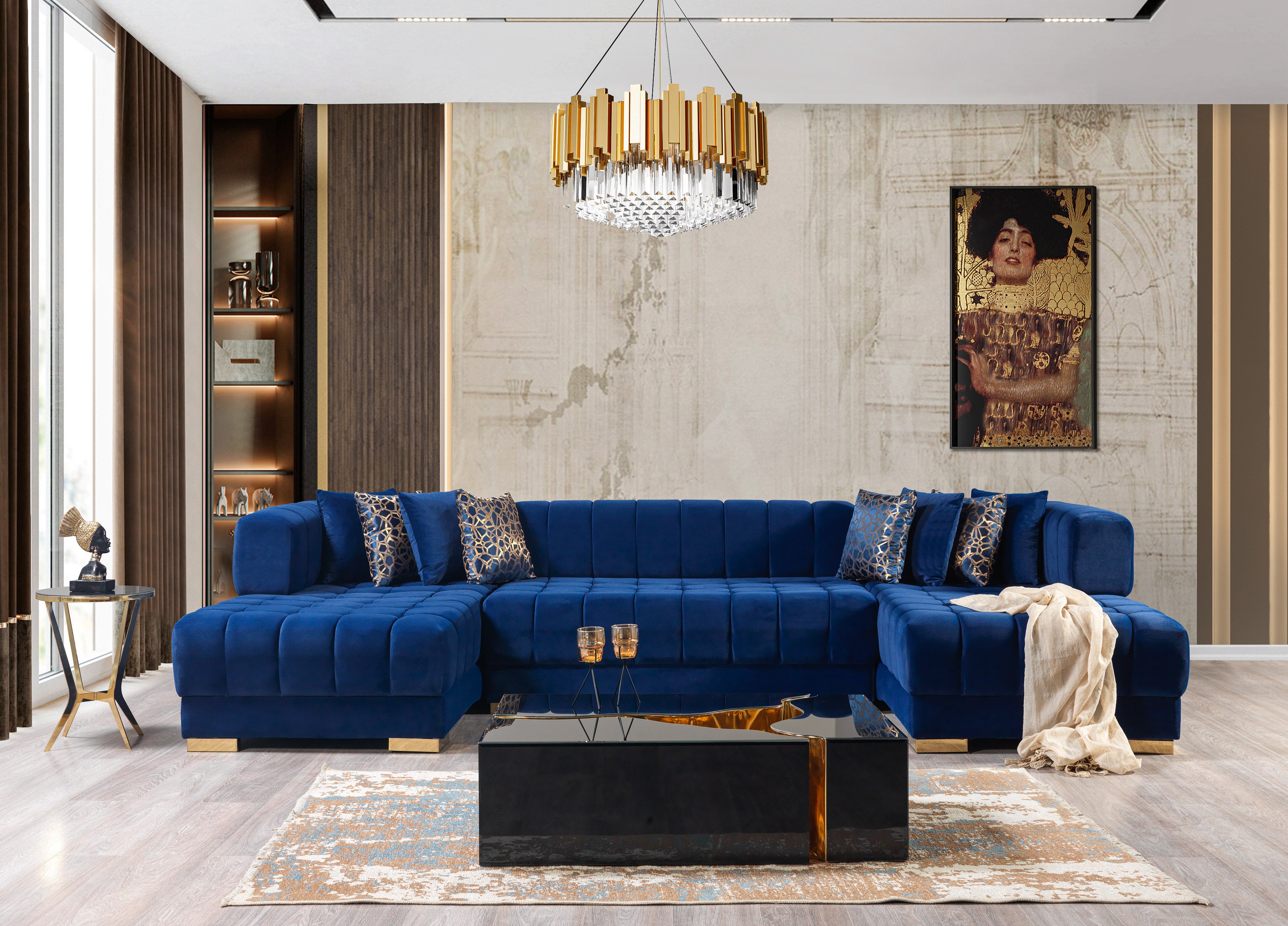 Ariana Blue Velvet Double Chaise 138