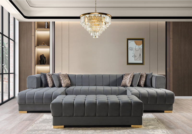 Ariana Gray Velvet Double Chaise Sectional