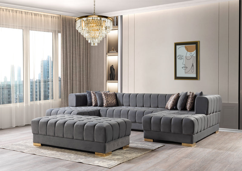 Ariana Gray Velvet Double Chaise Sectional