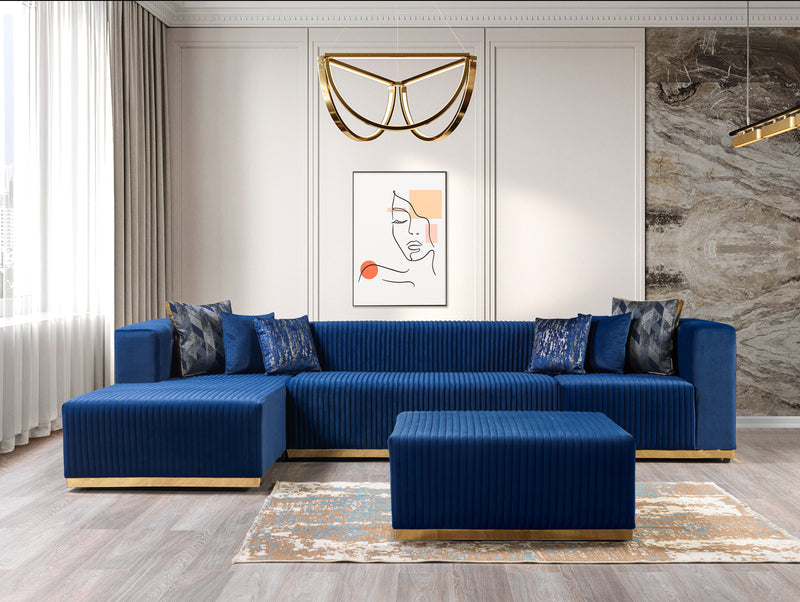 Juliana Blue Velvet 4-Piece Sectional