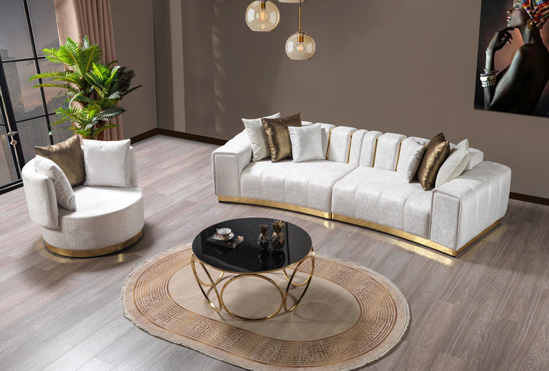 Michelle Ivory Velvet 2-Piece Curved 118" Sectional