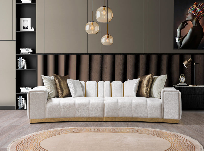 Michelle Ivory Velvet 2-Piece Curved 118" Sectional