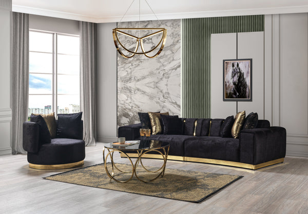 Michelle Black Velvet 2-Piece Curved 118" Sectional