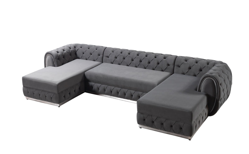 Jessie Gray Velvet  Double Chaise Sectional