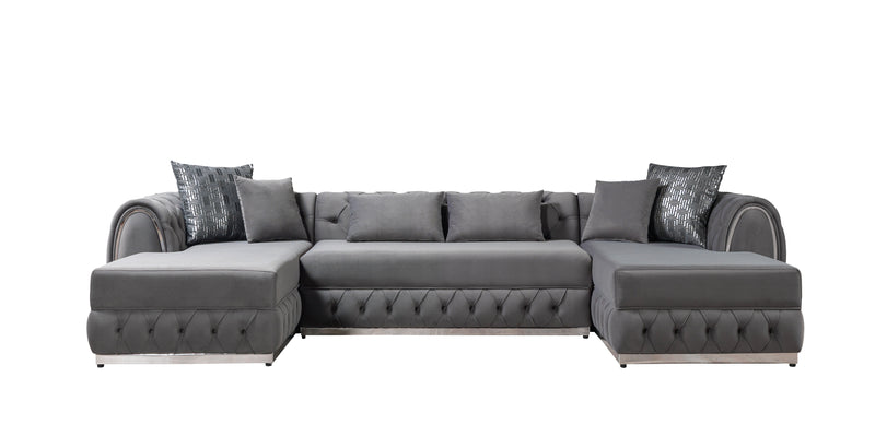 Jessie Gray Velvet  Double Chaise Sectional