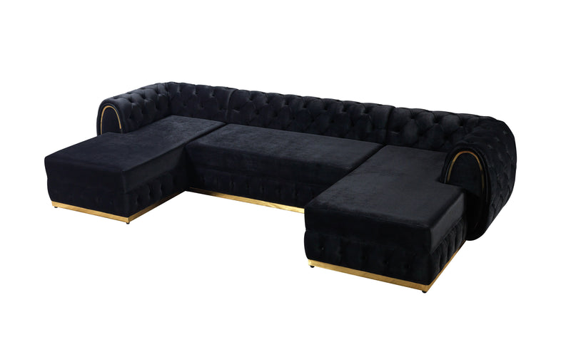 Jessie Black Velvet  Double Chaise Sectional