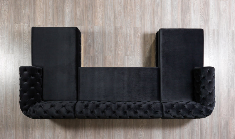 Jessie Black Velvet  Double Chaise Sectional