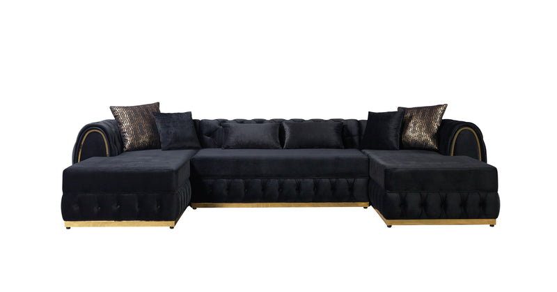 Jessie Black Velvet  Double Chaise 138" Sectional
