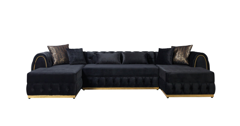 Jessie Black Velvet  Double Chaise Sectional