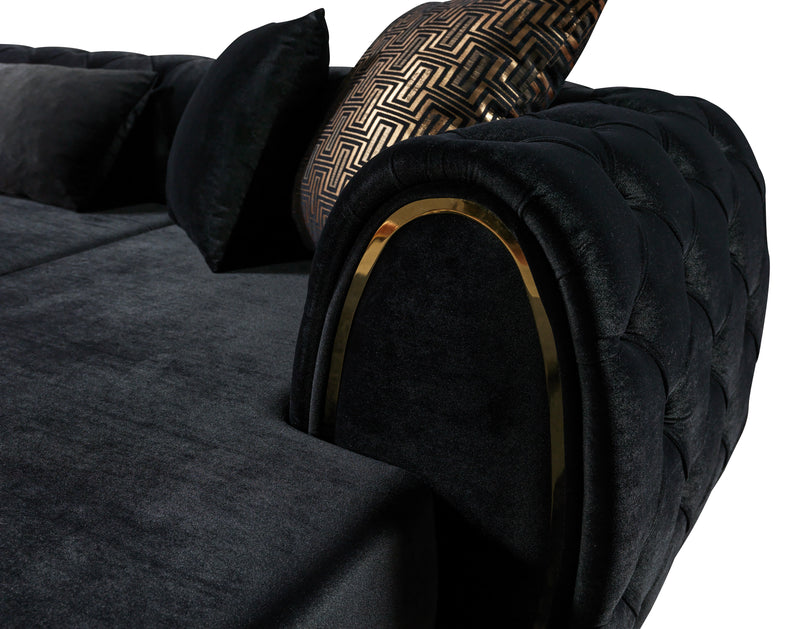 Jessie Black Velvet  Double Chaise Sectional