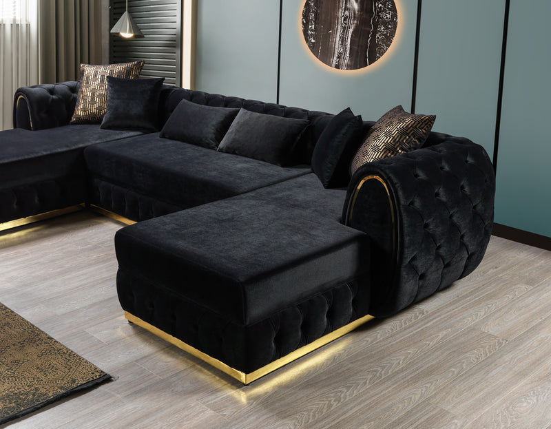 Jessie Black Velvet  Double Chaise Sectional