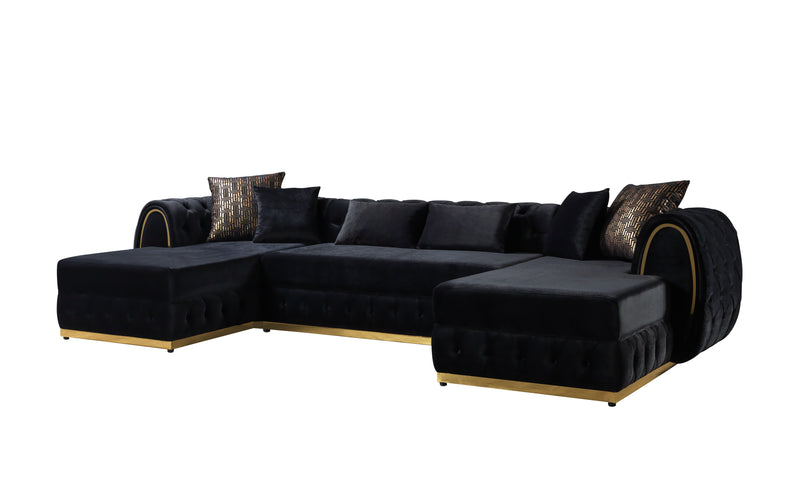 Jessie Black Velvet  Double Chaise Sectional