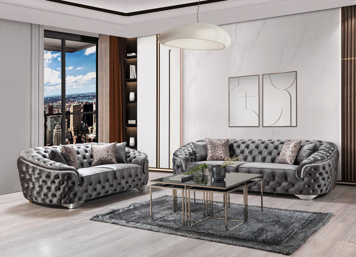 Lupino Gray Velvet Sofa 98" & Loveseat 79"
