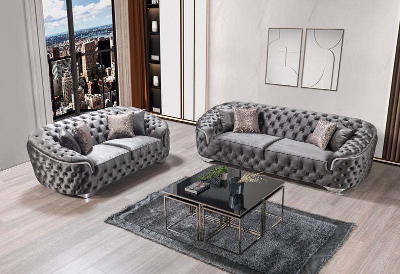 Lupino Gray Velvet Sofa & Loveseat