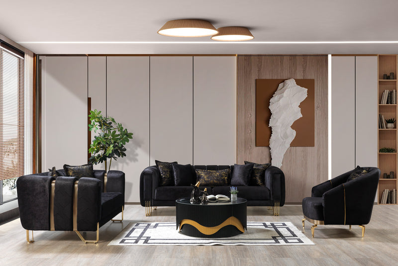 Santana Black Velvet Sofa