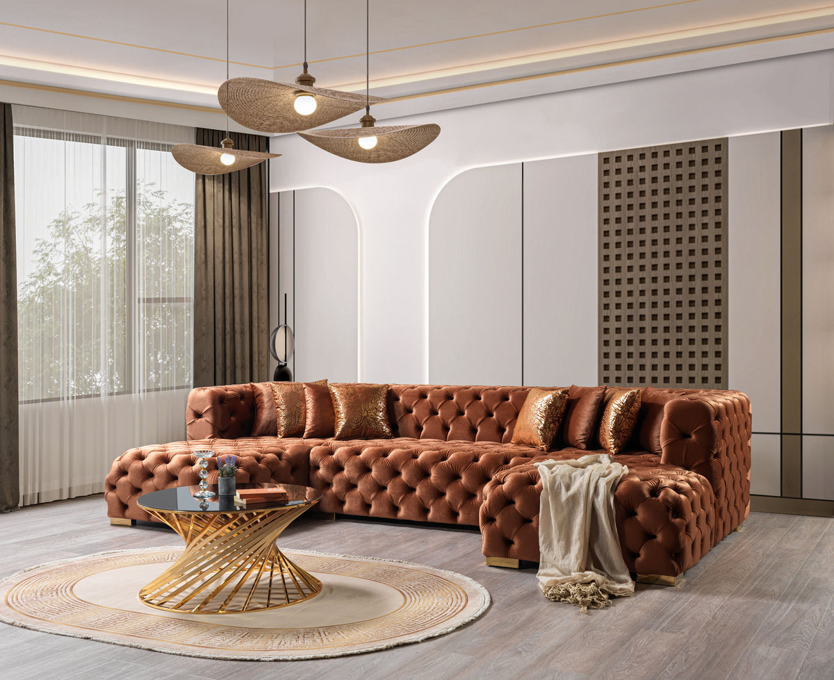 Neva Orange Velvet Double Chaise 138" Sectional [ETA: 10/10]