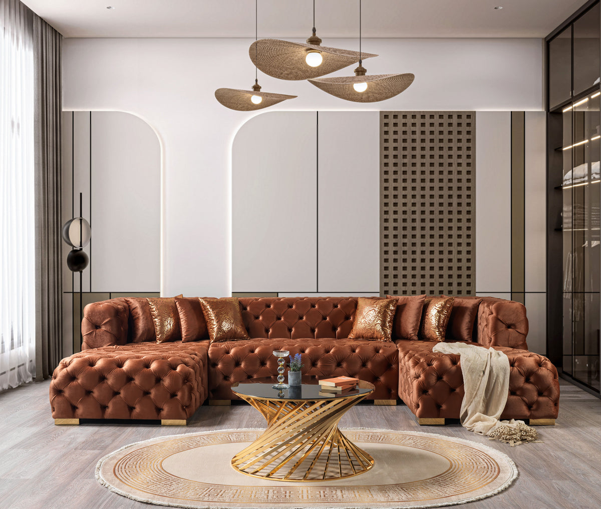 Neva Orange Velvet Double Chaise 138" Sectional [ETA: 10/10]