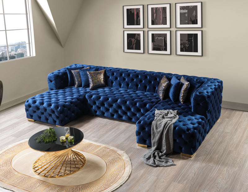 Neva Blue Velvet Double Chaise 138" Sectional Nova Furniture Neva Blue Velvet Double Chaise 138" Sectional Nova Furniture