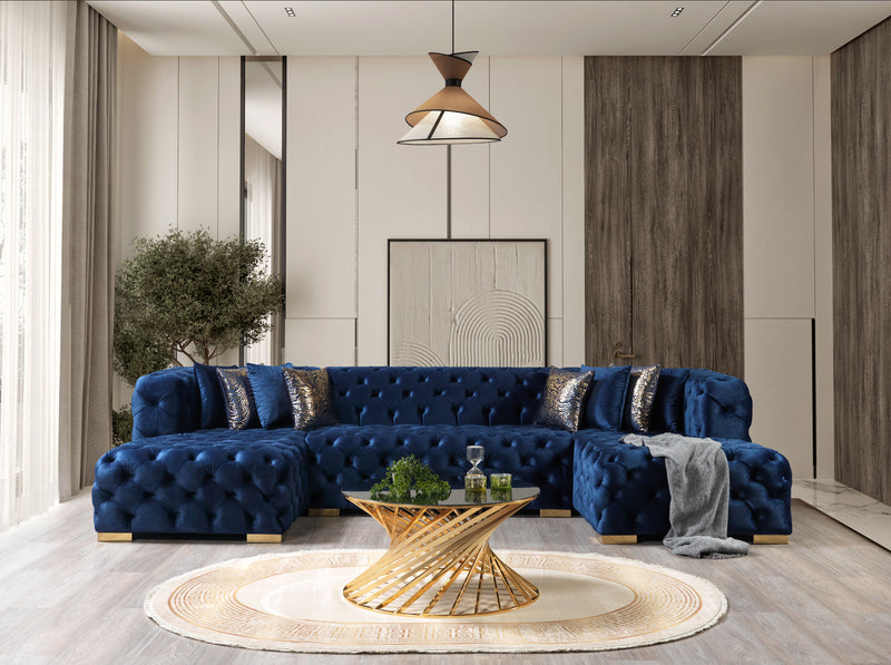 Neva Blue Velvet Double Chaise 138" Sectional Nova Furniture Neva Blue Velvet Double Chaise 138" Sectional Nova Furniture