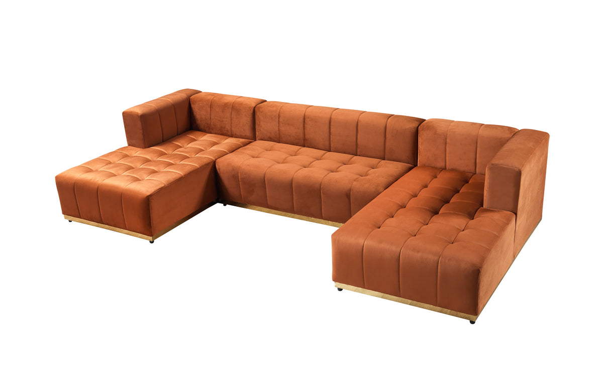 Elisha Orange Velvet Double Chaise 130" Sectional [ETA: 10/10]