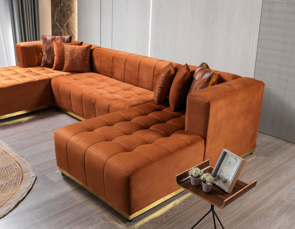 Elisha Orange Velvet Double Chaise 130" Sectional [ETA: 10/10]