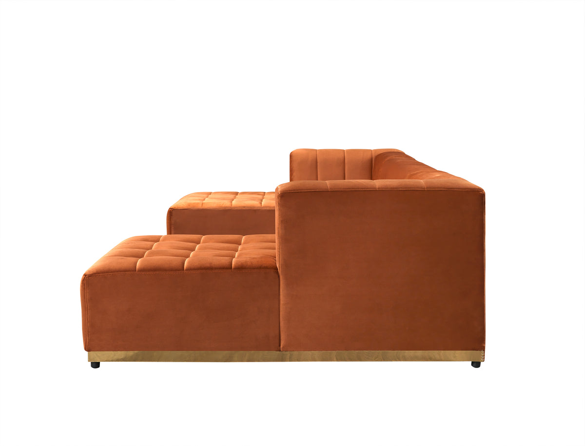 Elisha Orange Velvet Double Chaise 130" Sectional [ETA: 10/10]