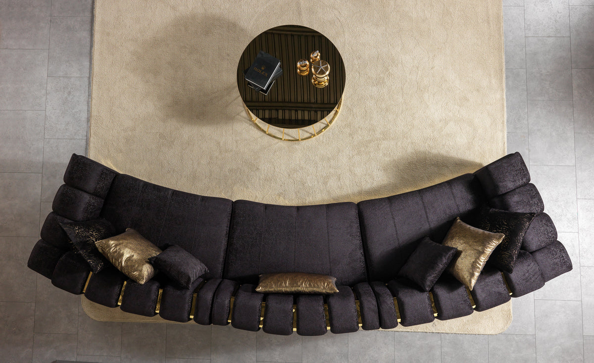 Michelle Black Velvet 3-Piece Curved 165" Sectional