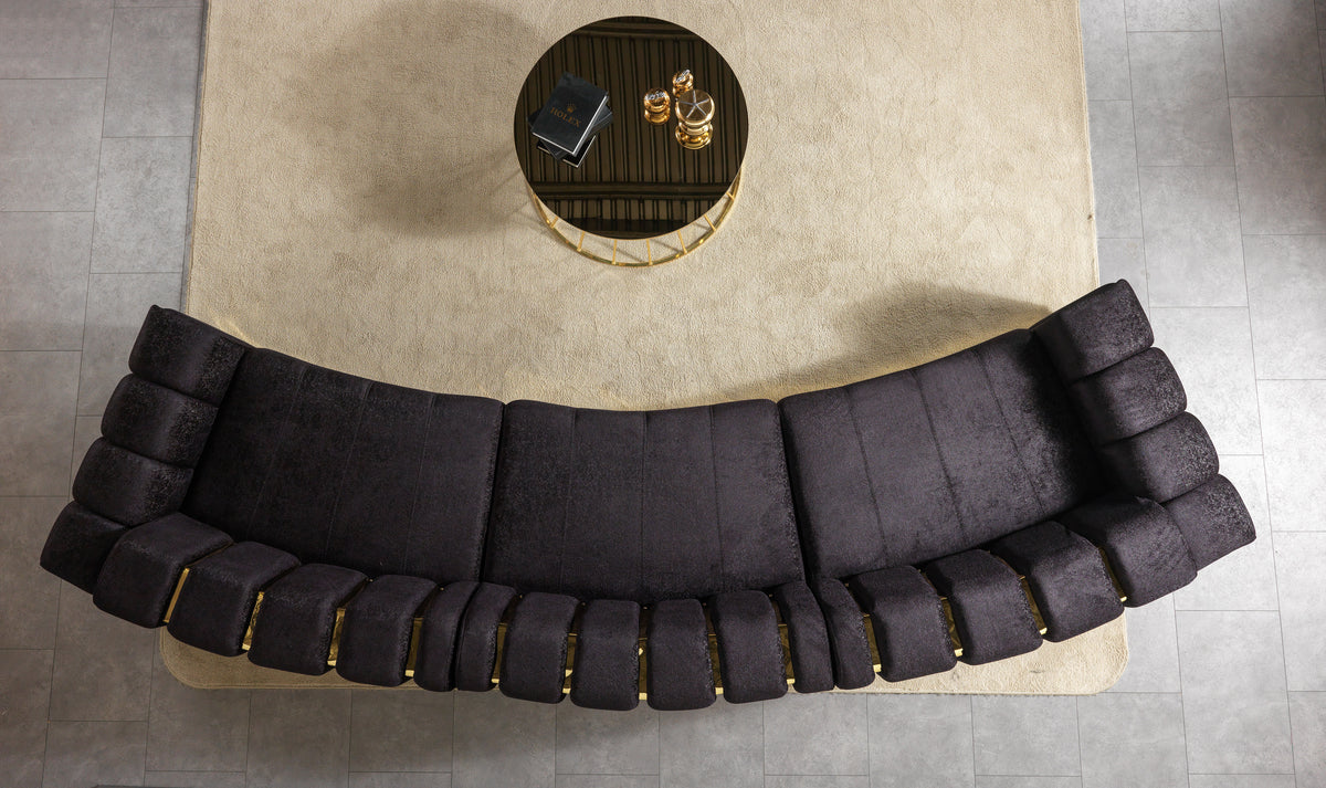 Michelle Black Velvet 3-Piece Curved 165" Sectional