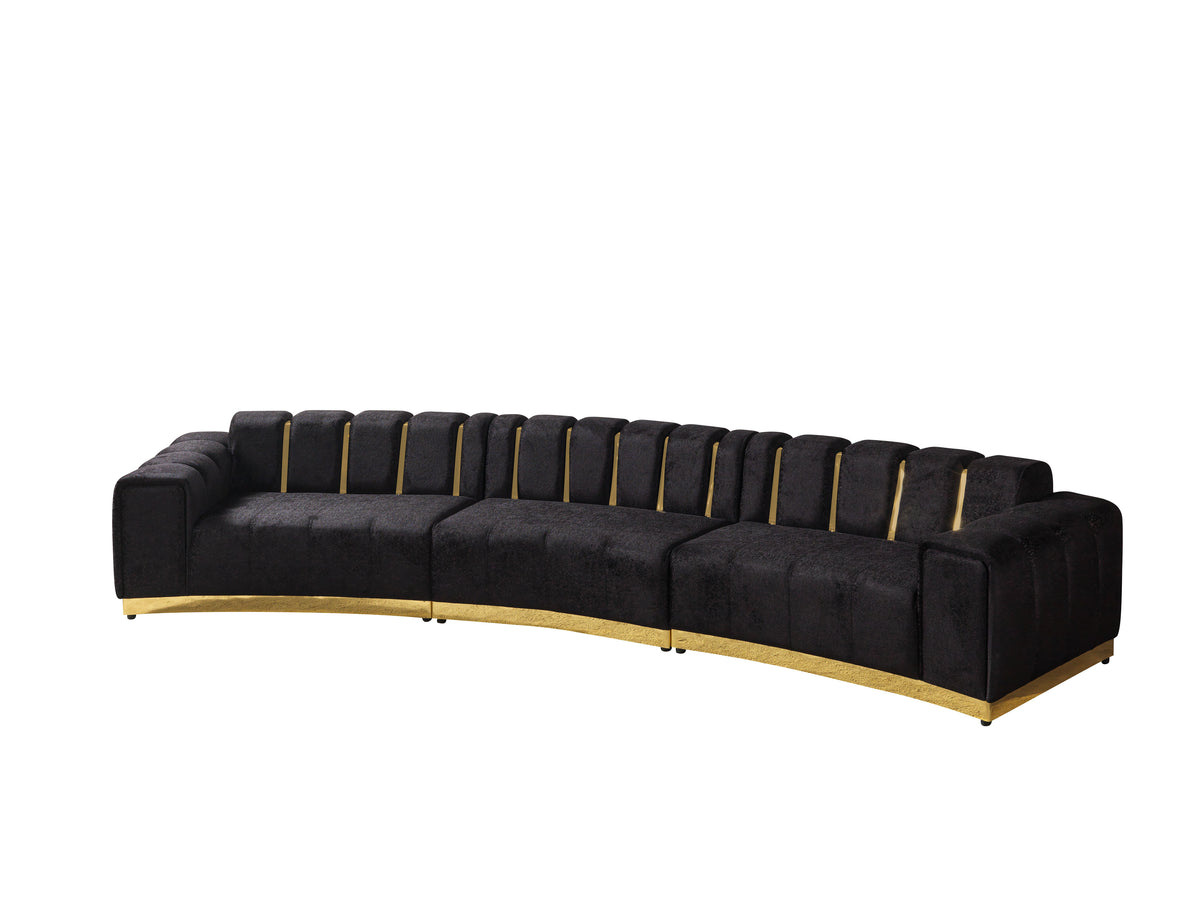 Michelle Black Velvet 3-Piece Curved 165" Sectional