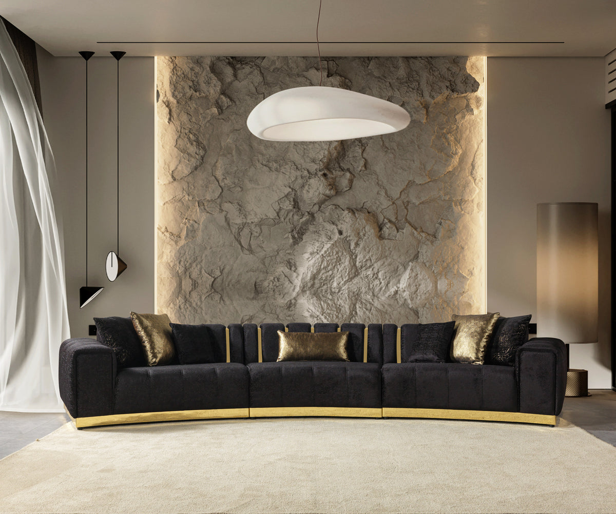 Michelle Black Velvet 3-Piece Curved 165" Sectional