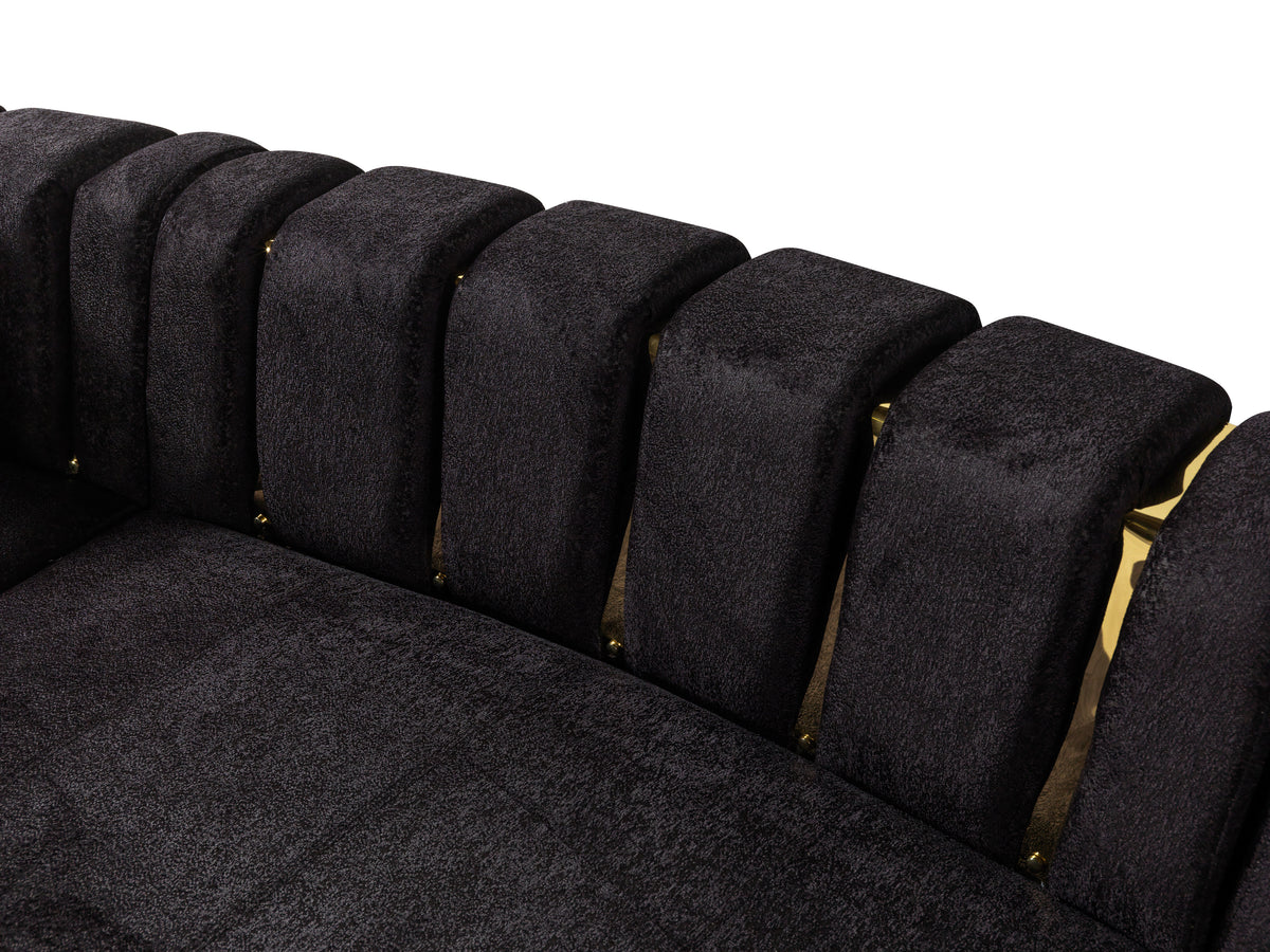 Michelle Black Velvet 3-Piece Curved 165" Sectional