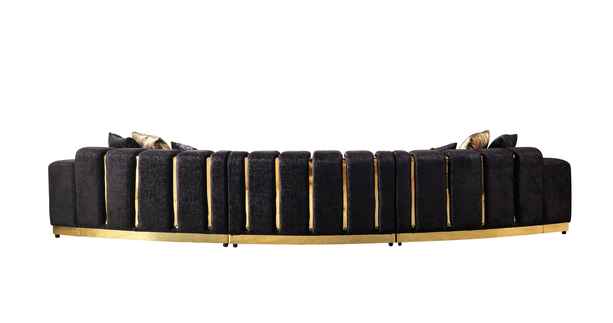Michelle Black Velvet 3-Piece Curved 165" Sectional