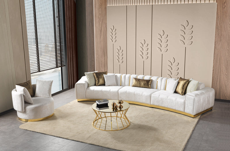 Michelle Ivory Velvet 3-Piece Curved 165" Sectional