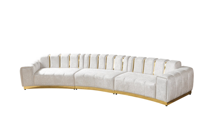 Michelle Ivory Velvet 3-Piece Curved 165" Sectional